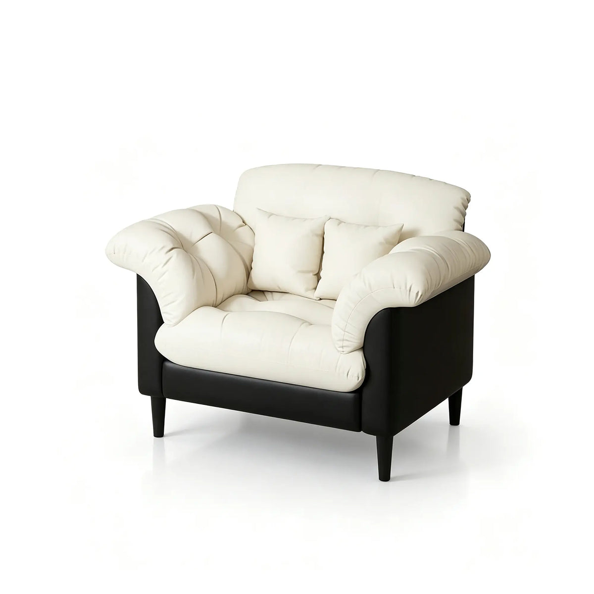 LIVARA 90cm Single Seater Lounge Chair with Scratch Resistant Faux Leather, Deep Seat, Padded Armrests & Cushions, Retro Accent Sofa - Cream & Black