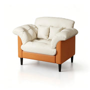 LIVARA 90cm Single Seater Lounge Chair with Scratch Resistant Faux Leather, Deep Seat, Padded Armrests & Cushions, Retro Accent Sofa - Cream & Orange