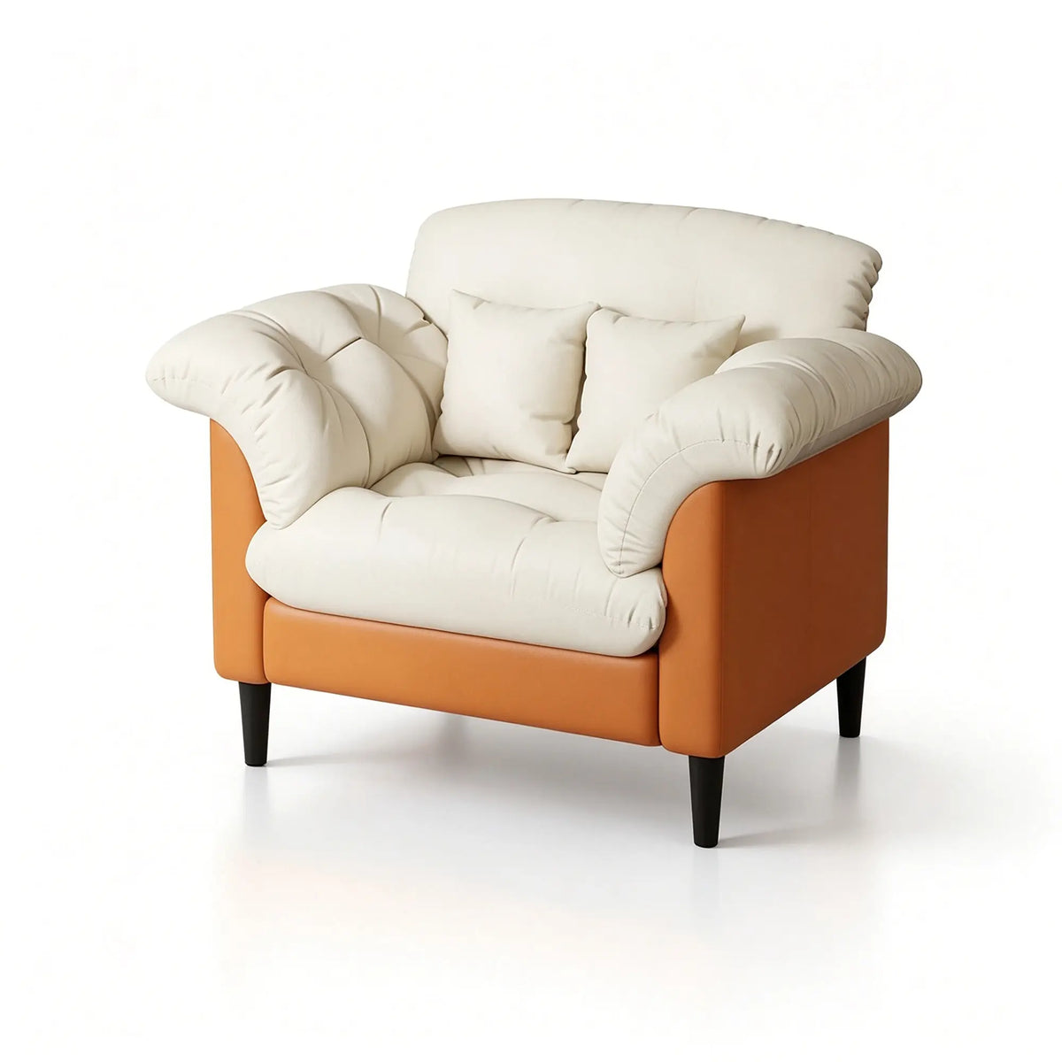 LIVARA 90cm Single Seater Lounge Chair with Scratch Resistant Faux Leather, Deep Seat, Padded Armrests & Cushions, Retro Accent Sofa - Cream & Orange
