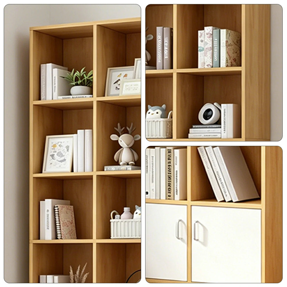 LIVARA Nordic Maple Bookcase 60/70cm - Multi-Tier Storage Cabinet with Doors & Back Panel for Living Room - Wood