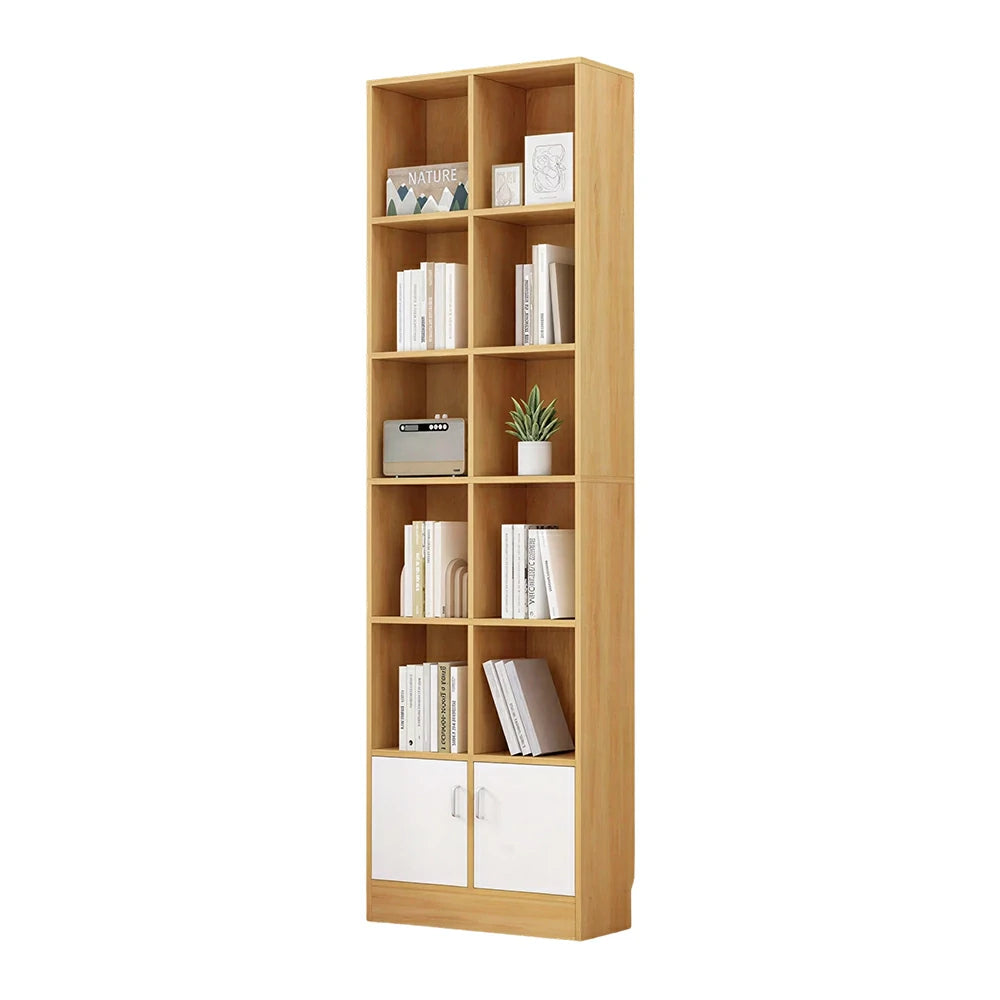 LIVARA Nordic Maple Bookcase 60/70cm - Multi-Tier Storage Cabinet with Doors & Back Panel for Living Room - Wood