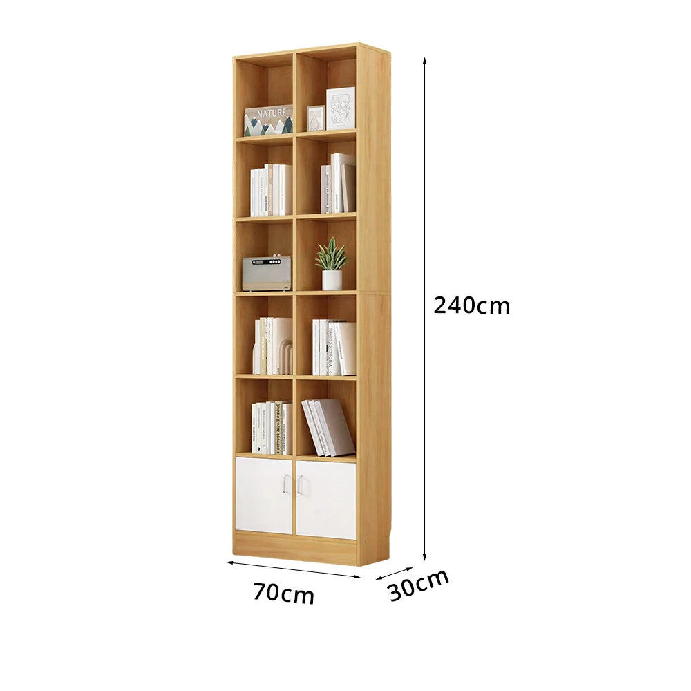 LIVARA Nordic Maple Bookcase 60/70cm - Multi-Tier Storage Cabinet with Doors & Back Panel for Living Room - Wood