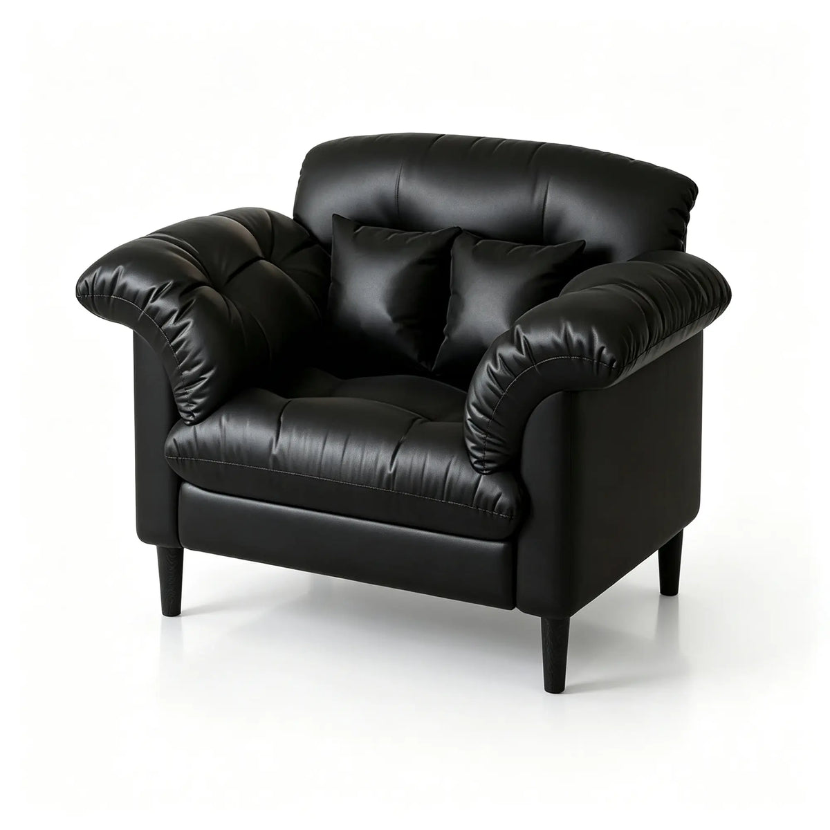 LIVARA 90cm Single Seater Lounge Chair with Scratch Resistant Faux Leather, Deep Seat, Padded Armrests & Cushions, Retro Accent Sofa - Black