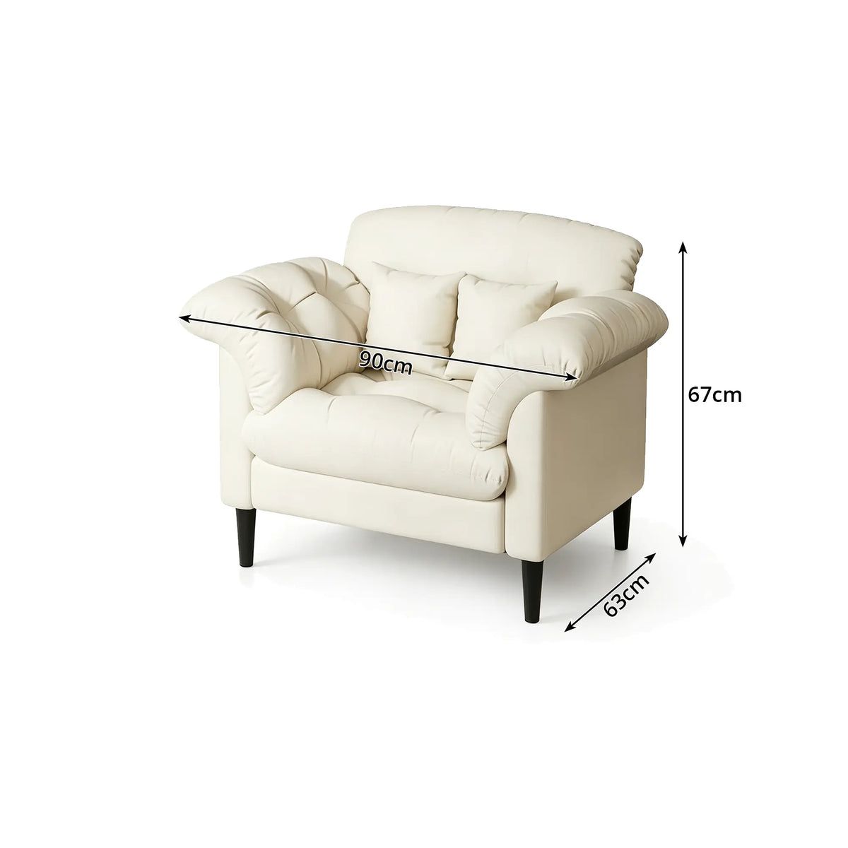 LIVARA 90cm Single Seater Lounge Chair with Scratch Resistant Faux Leather, Deep Seat, Padded Armrests & Cushions, Retro Accent Sofa - Beige