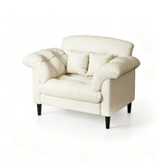 LIVARA 90cm Single Seater Lounge Chair with Scratch Resistant Faux Leather, Deep Seat, Padded Armrests & Cushions, Retro Accent Sofa - Beige