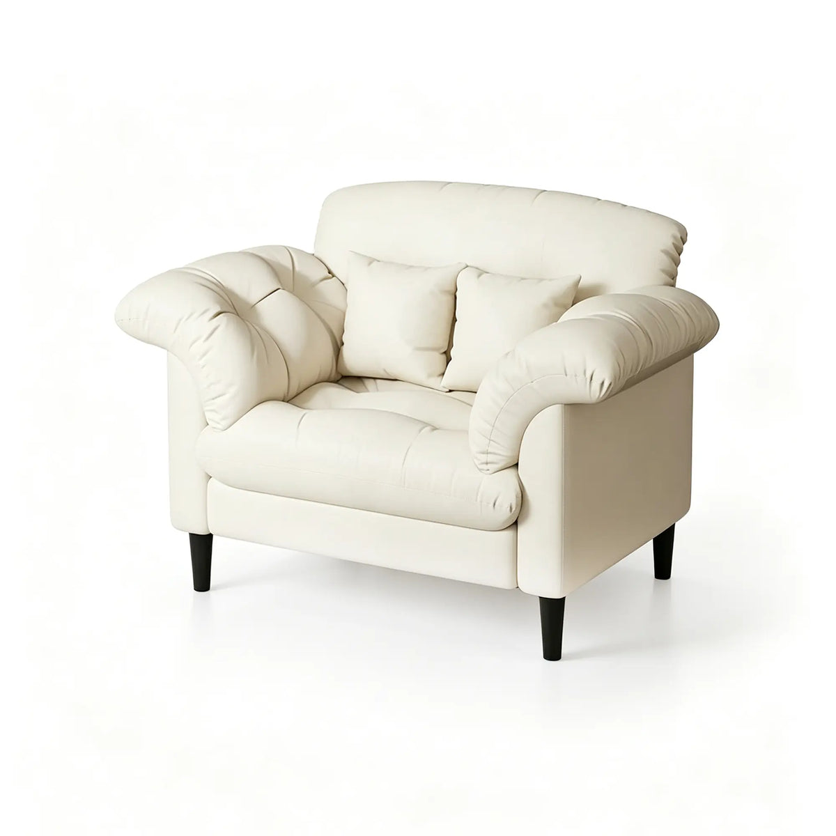 LIVARA 90cm Single Seater Lounge Chair with Scratch Resistant Faux Leather, Deep Seat, Padded Armrests & Cushions, Retro Accent Sofa - Beige