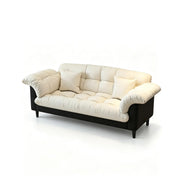 LIVARA 123/173cm Retro 2 Seater Sofa with Scratch Resistant Faux Leather, Deep Seat, Padded Armrests & Cushions - Cream & Black