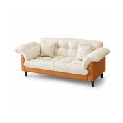 LIVARA 123/173cm Retro 2 Seater Sofa with Scratch Resistant Faux Leather, Deep Seat, Padded Armrests & Cushions - Cream & Orange