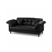 LIVARA 123/173cm Retro 2 Seater Sofa with Scratch Resistant Faux Leather, Deep Seat, Padded Armrests & Cushions - Black