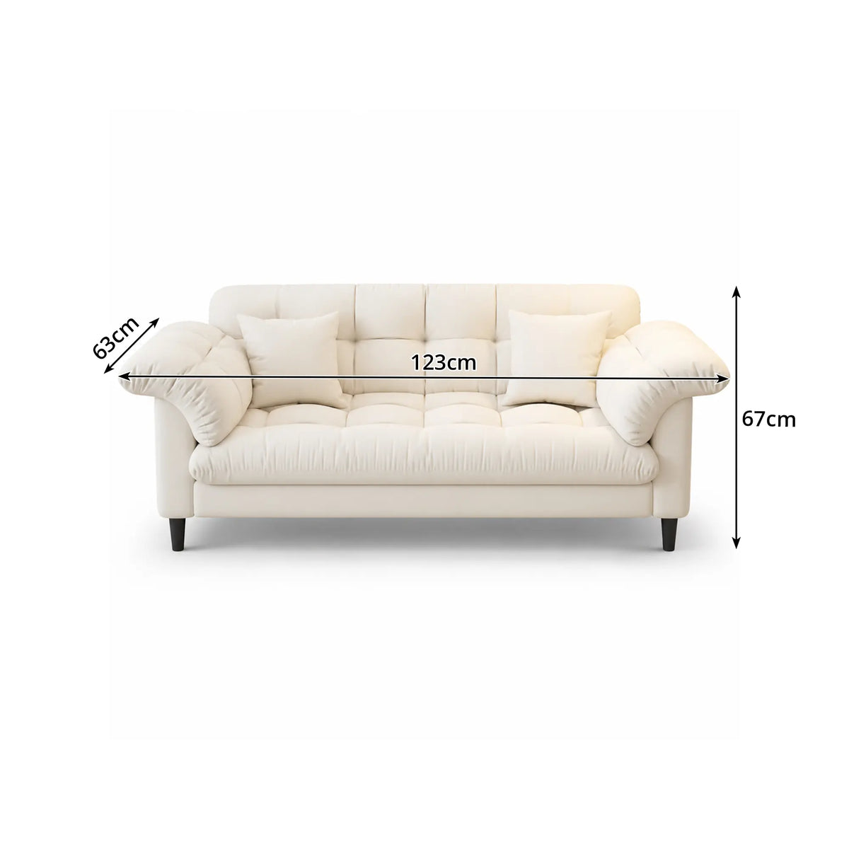 LIVARA 123/173cm Retro 2 Seater Sofa with Scratch Resistant Faux Leather, Deep Seat, Padded Armrests & Cushions - Beige