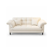 LIVARA 123/173cm Retro 2 Seater Sofa with Scratch Resistant Faux Leather, Deep Seat, Padded Armrests & Cushions - Beige