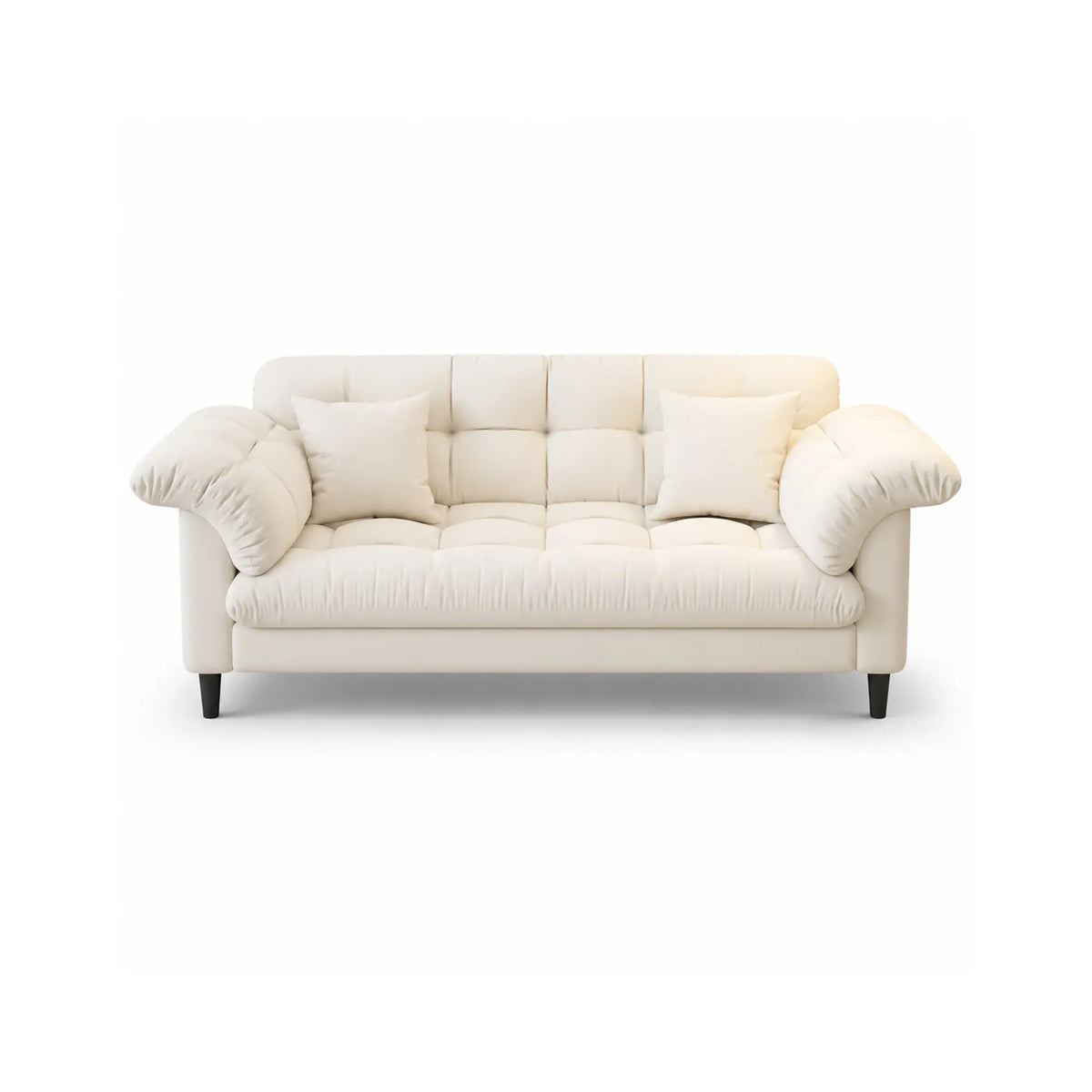 LIVARA 123/173cm Retro 2 Seater Sofa with Scratch Resistant Faux Leather, Deep Seat, Padded Armrests & Cushions - Beige