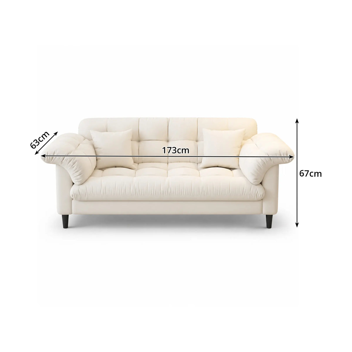 LIVARA 123/173cm Retro 2 Seater Sofa with Scratch Resistant Faux Leather, Deep Seat, Padded Armrests & Cushions - Beige
