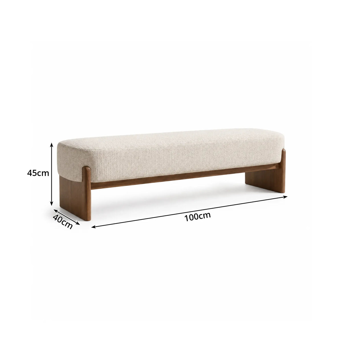 LIVARA 100/120cm Solid Pine Wood Upholstered Bench with Cotton Linen Seat, 50D High Density Foam, End of Bed Bench - Natural Wood & Cream