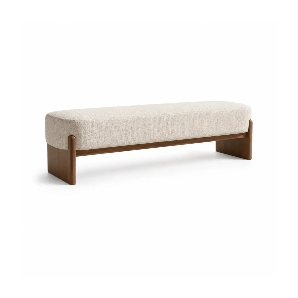 LIVARA 100/120cm Solid Pine Wood Upholstered Bench with Cotton Linen Seat, 50D High Density Foam, End of Bed Bench - Natural Wood & Cream