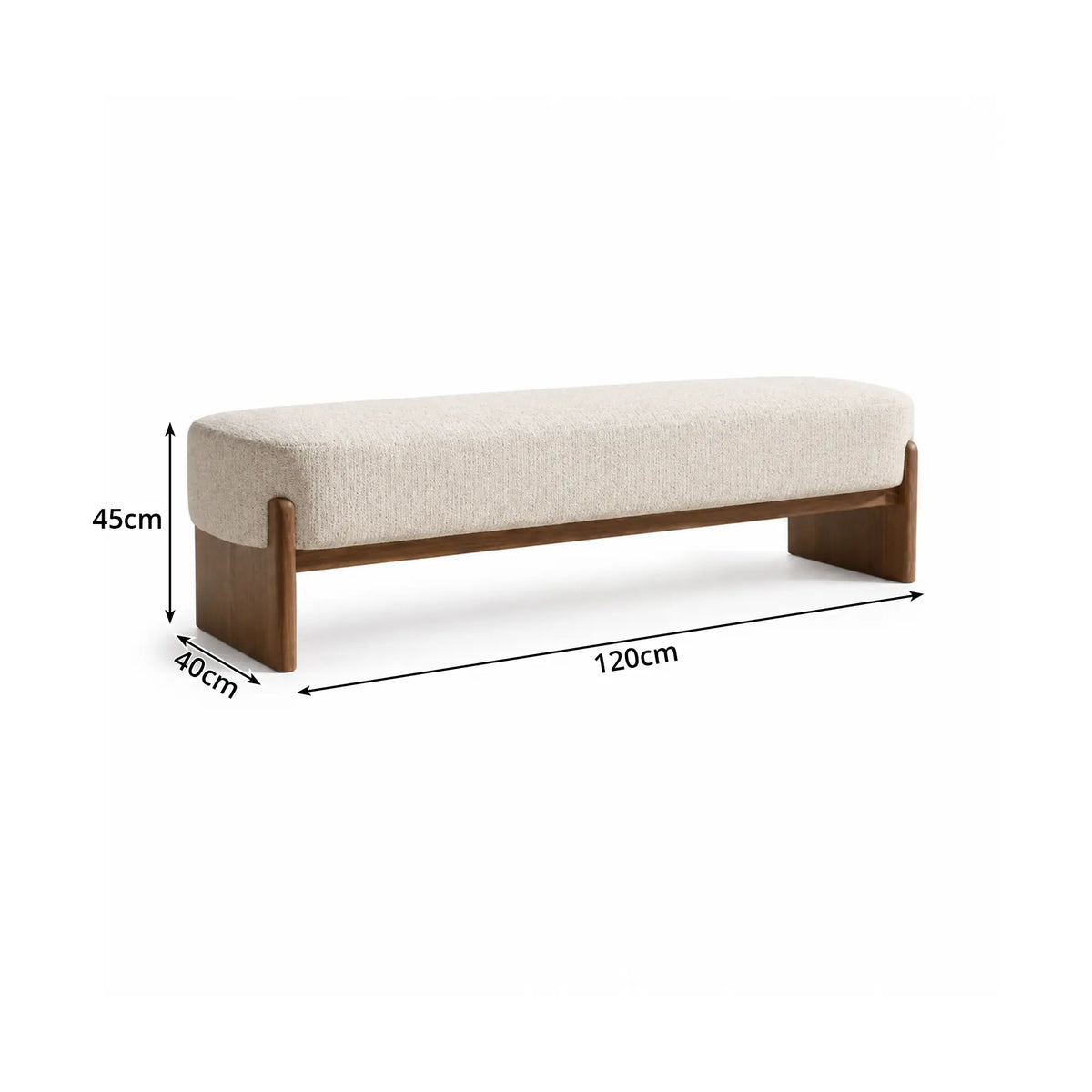 LIVARA 100/120cm Solid Pine Wood Upholstered Bench with Cotton Linen Seat, 50D High Density Foam, End of Bed Bench - Natural Wood & Cream