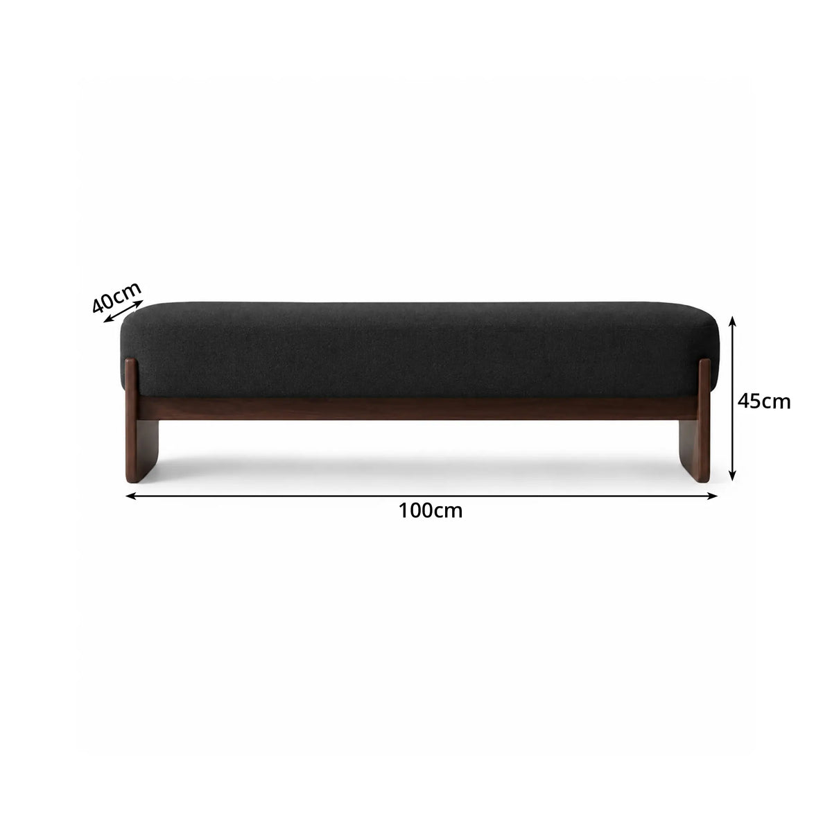LIVARA 100/120cm Solid Pine Wood Upholstered Bench with Cotton Linen Seat, 50D High Density Foam, End of Bed Bench - Black