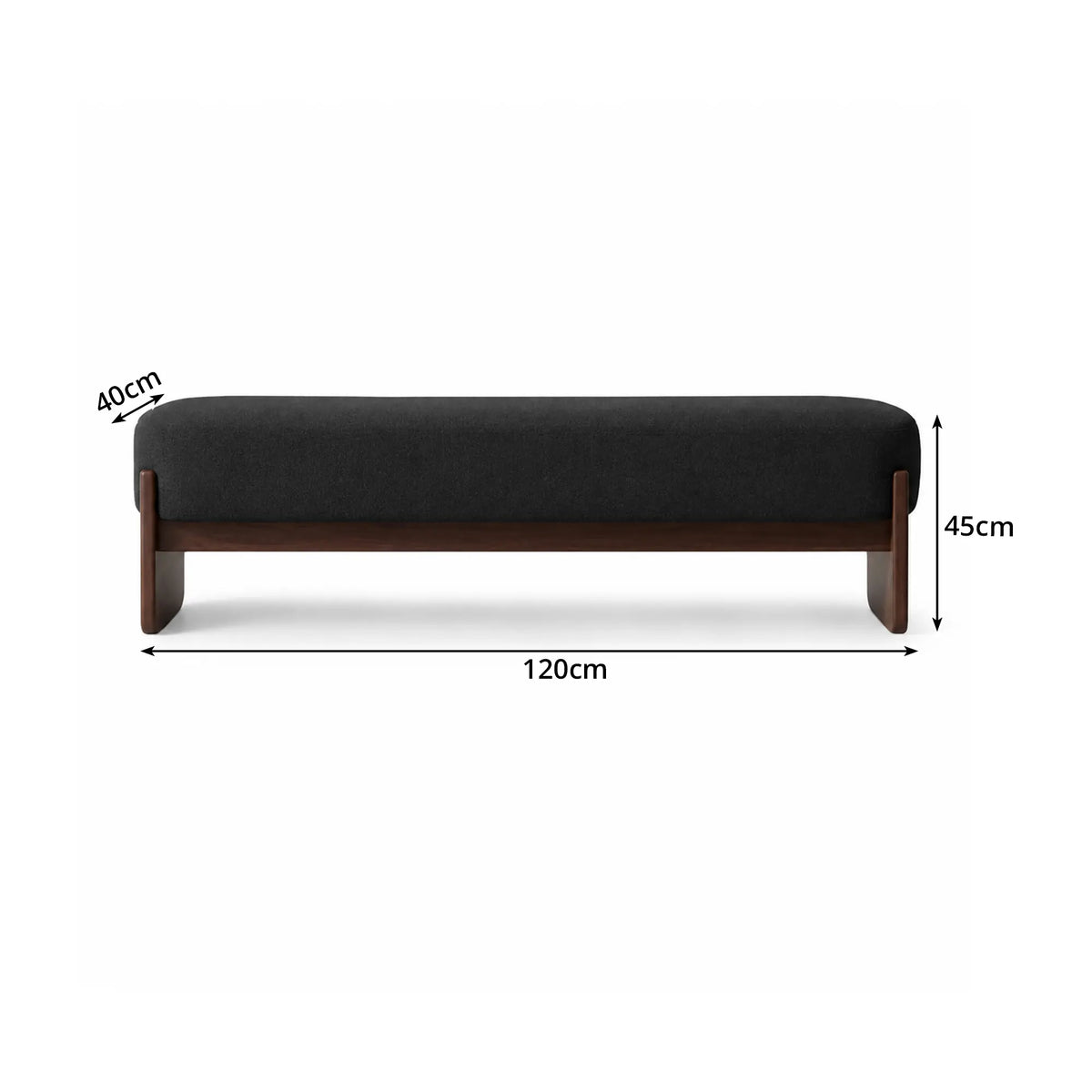 LIVARA 100/120cm Solid Pine Wood Upholstered Bench with Cotton Linen Seat, 50D High Density Foam, End of Bed Bench - Black