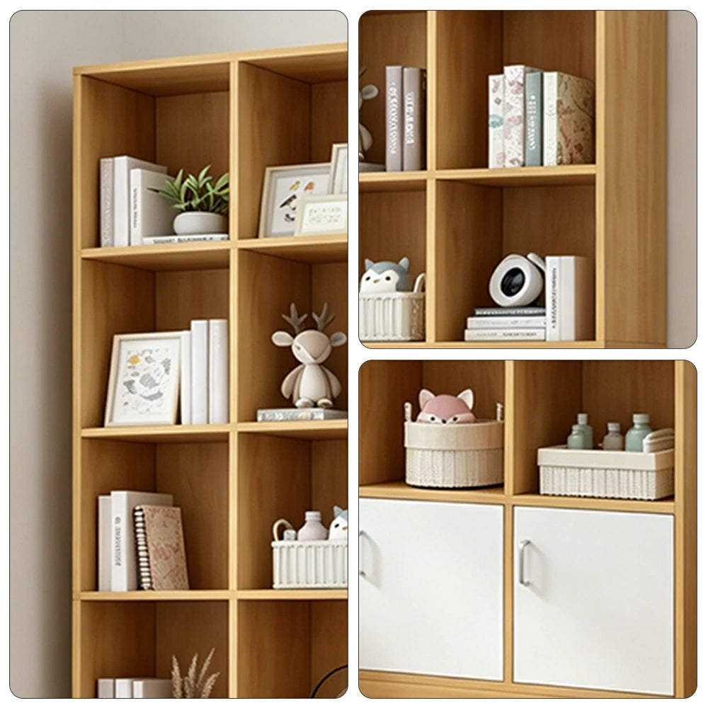 LIVARA Nordic Maple Bookcase 90/105cm - Multi-Tier Storage Cabinet with Doors & Back Panel for Living Room - White