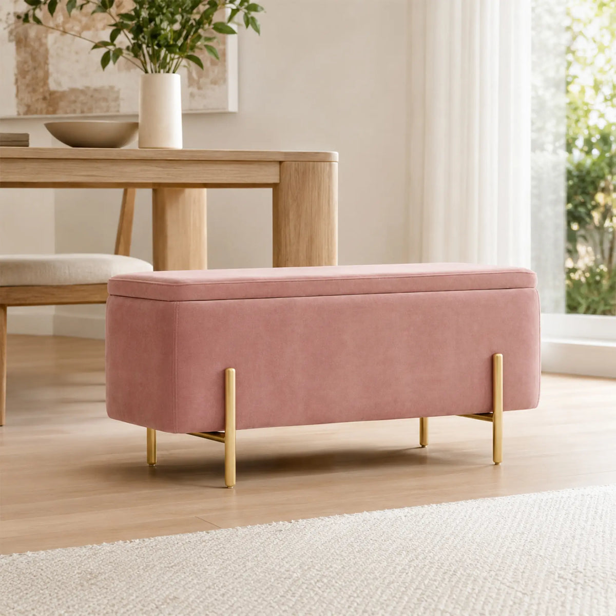 LIVARA Velvet Storage Bench High Resilience Cushioning Flip Top Storage 90/120cm for Entryway Bed End Walk In Closet - Pink