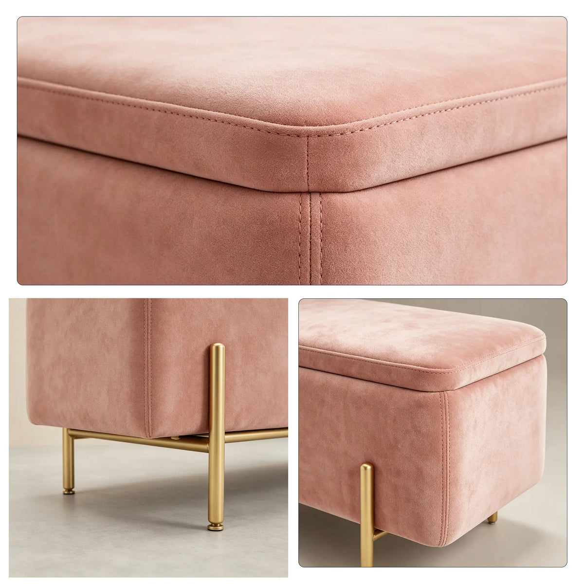 LIVARA Velvet Storage Bench High Resilience Cushioning Flip Top Storage 90/120cm for Entryway Bed End Walk In Closet - Pink