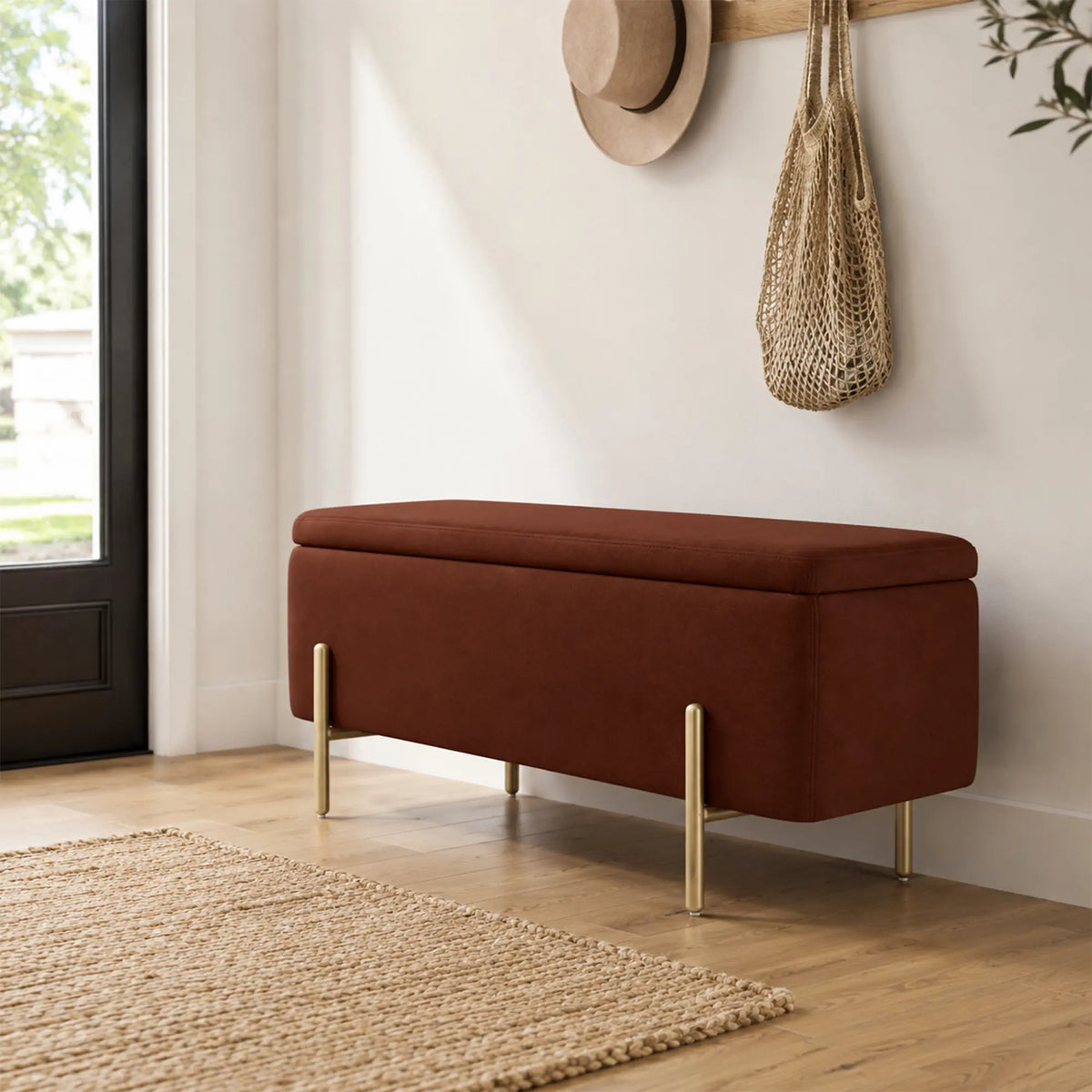 LIVARA Velvet Storage Bench High Resilience Cushioning Flip Top Storage 90/120cm for Entryway Bed End Walk In Closet - Brown