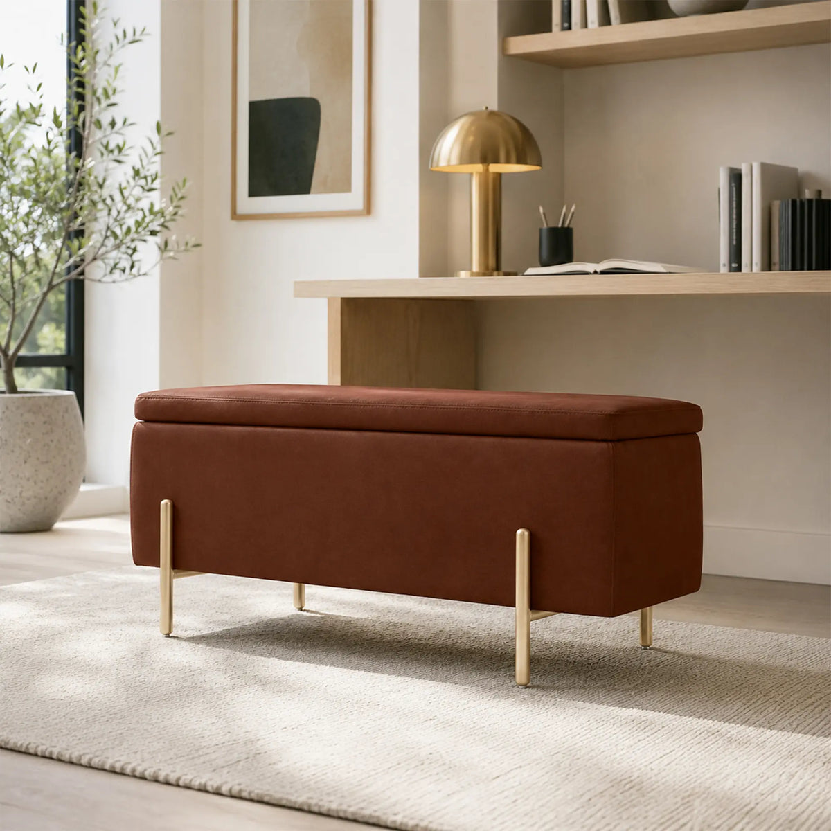 LIVARA Velvet Storage Bench High Resilience Cushioning Flip Top Storage 90/120cm for Entryway Bed End Walk In Closet - Brown