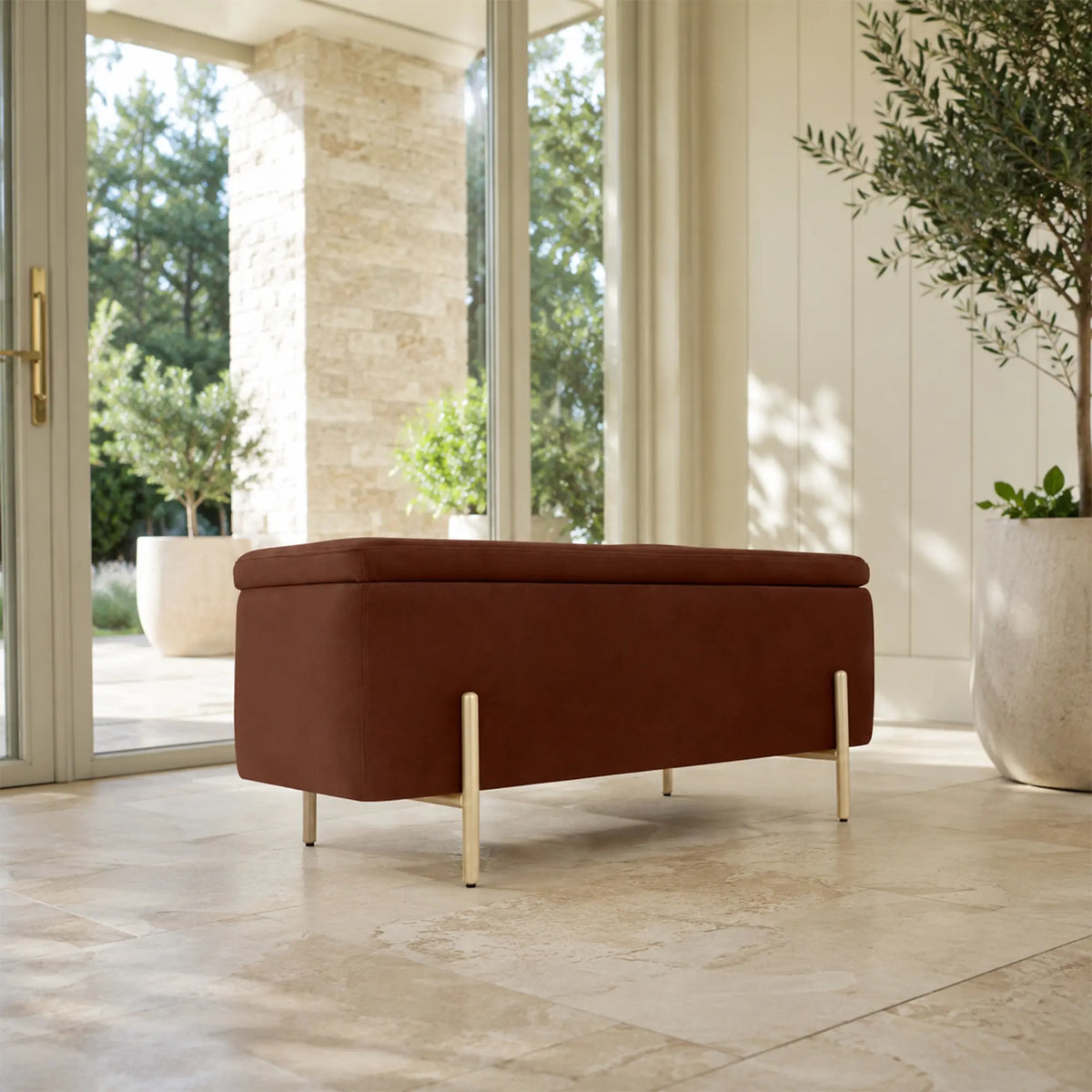 LIVARA Velvet Storage Bench High Resilience Cushioning Flip Top Storage 90/120cm for Entryway Bed End Walk In Closet - Brown