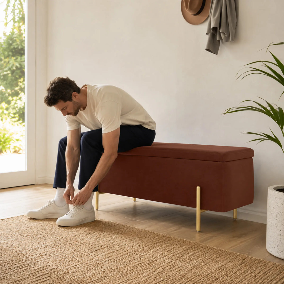 LIVARA Velvet Storage Bench High Resilience Cushioning Flip Top Storage 90/120cm for Entryway Bed End Walk In Closet - Brown