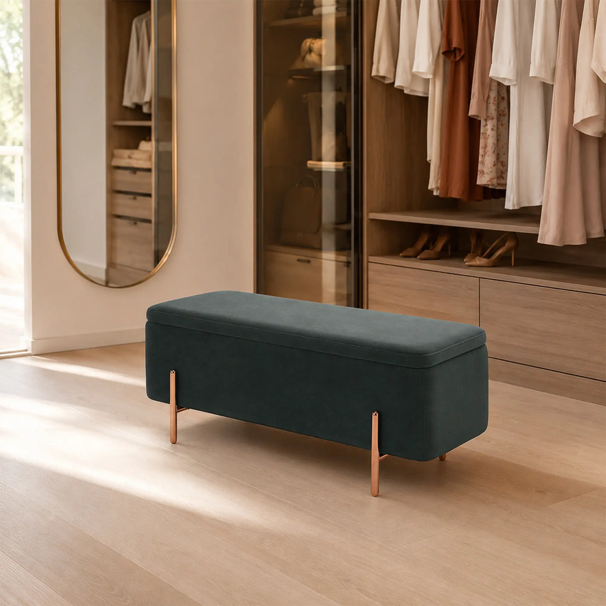LIVARA Velvet Storage Bench High Resilience Cushioning Flip Top Storage 90/120cm for Entryway Bed End Walk In Closet - Grey