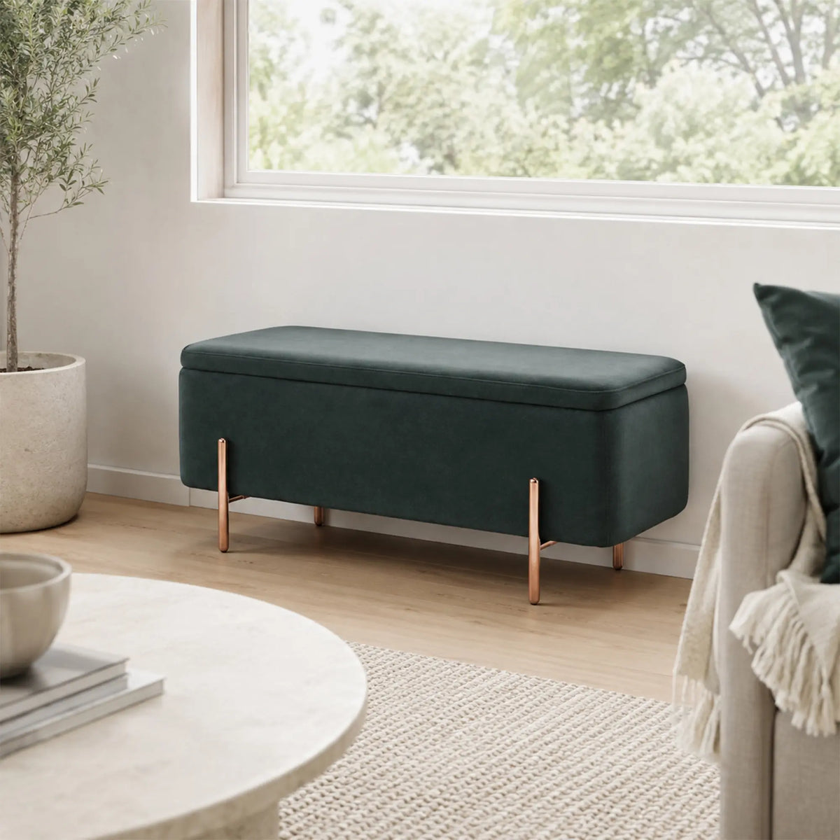 LIVARA Velvet Storage Bench High Resilience Cushioning Flip Top Storage 90/120cm for Entryway Bed End Walk In Closet - Grey