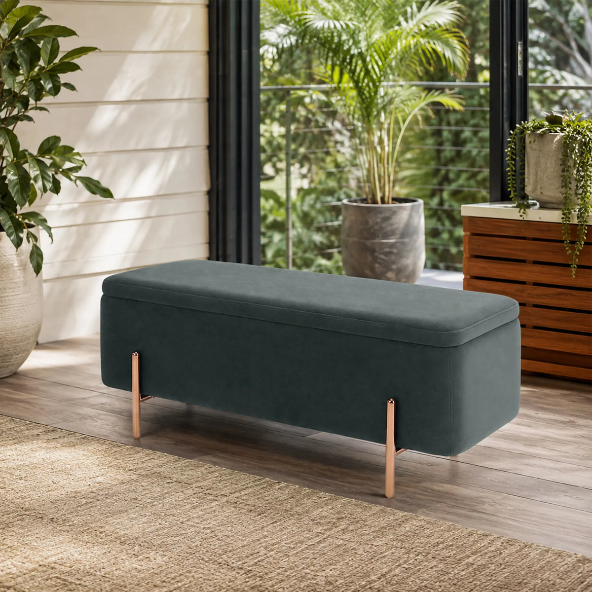 LIVARA Velvet Storage Bench High Resilience Cushioning Flip Top Storage 90/120cm for Entryway Bed End Walk In Closet - Grey