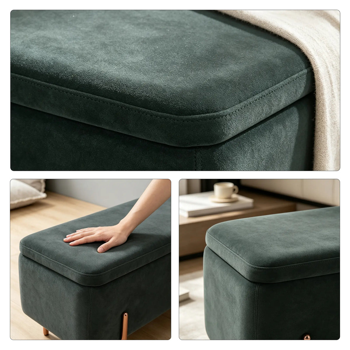 LIVARA Velvet Storage Bench High Resilience Cushioning Flip Top Storage 90/120cm for Entryway Bed End Walk In Closet - Grey