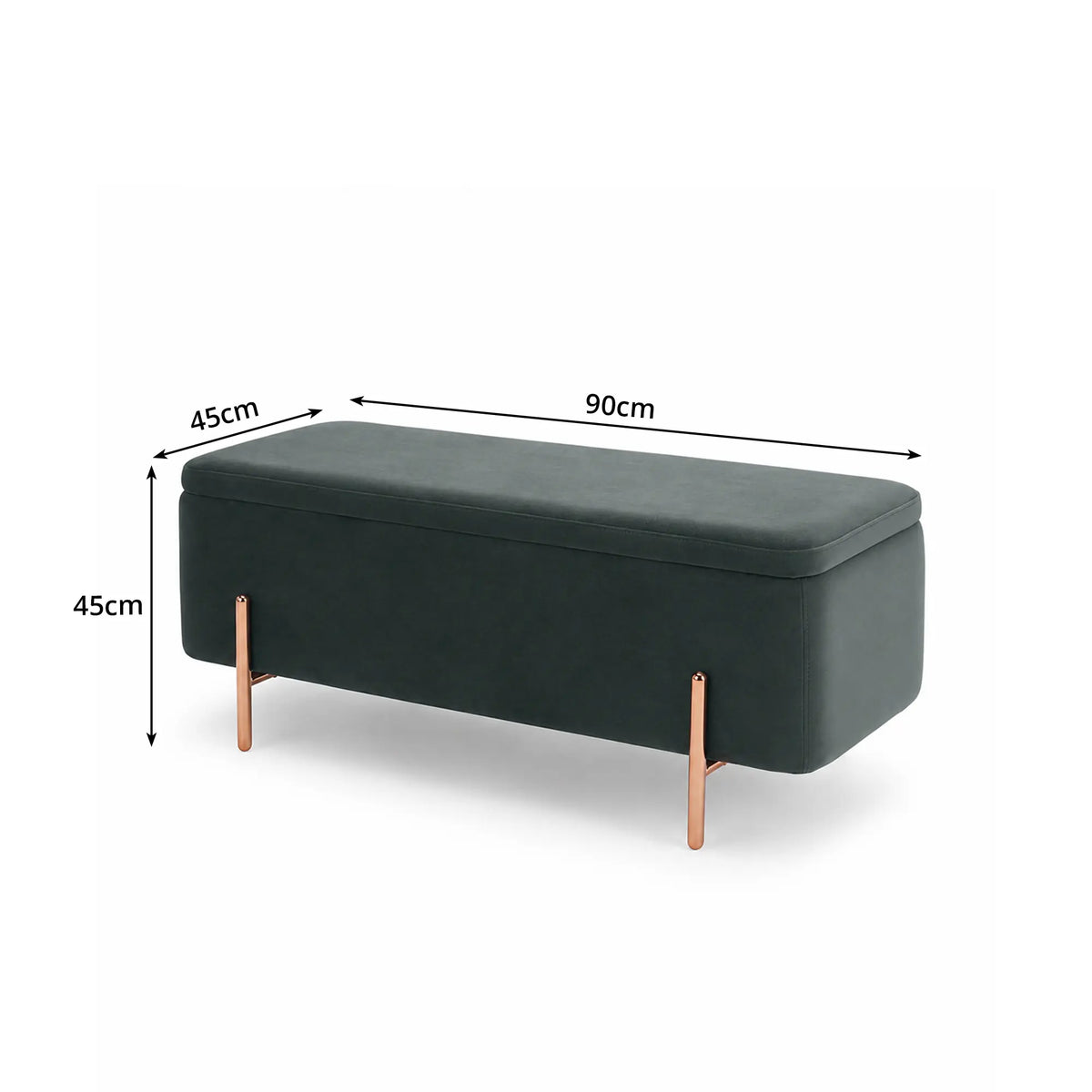 LIVARA Velvet Storage Bench High Resilience Cushioning Flip Top Storage 90/120cm for Entryway Bed End Walk In Closet - Grey