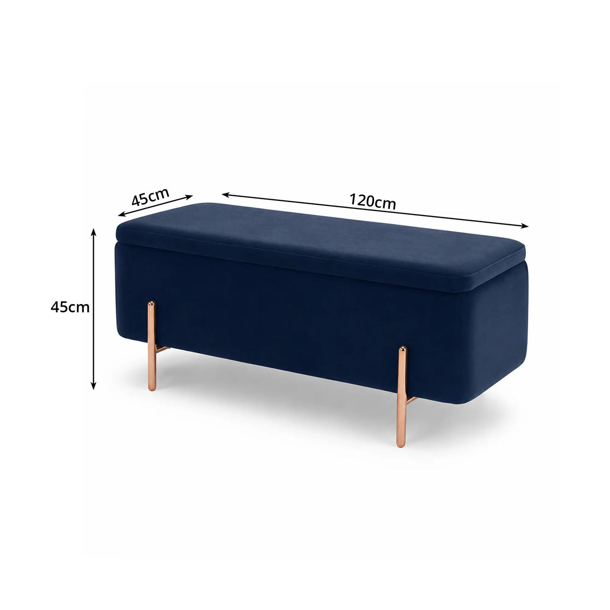 LIVARA Velvet Storage Bench High Resilience Cushioning Flip Top Storage 90/120cm for Entryway Bed End Walk In Closet - Blue