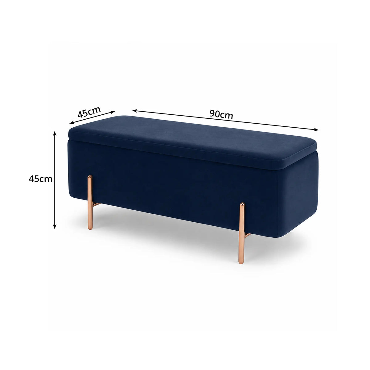 LIVARA Velvet Storage Bench High Resilience Cushioning Flip Top Storage 90/120cm for Entryway Bed End Walk In Closet - Blue