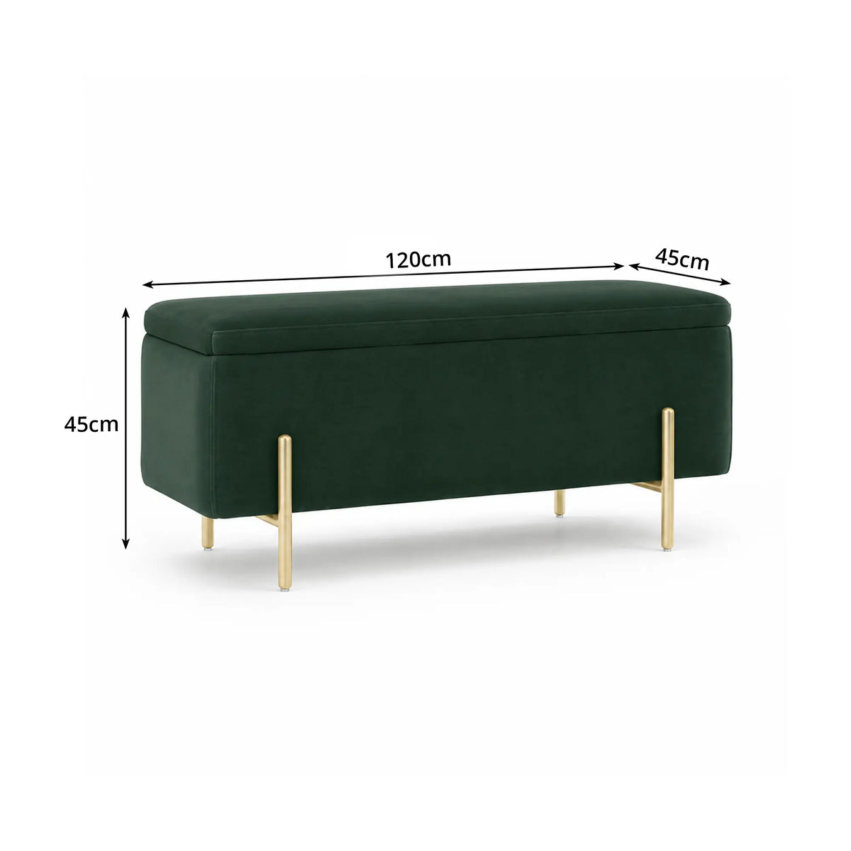 LIVARA Velvet Storage Bench High Resilience Cushioning Flip Top Storage 90/120cm for Entryway Bed End Walk In Closet - Green
