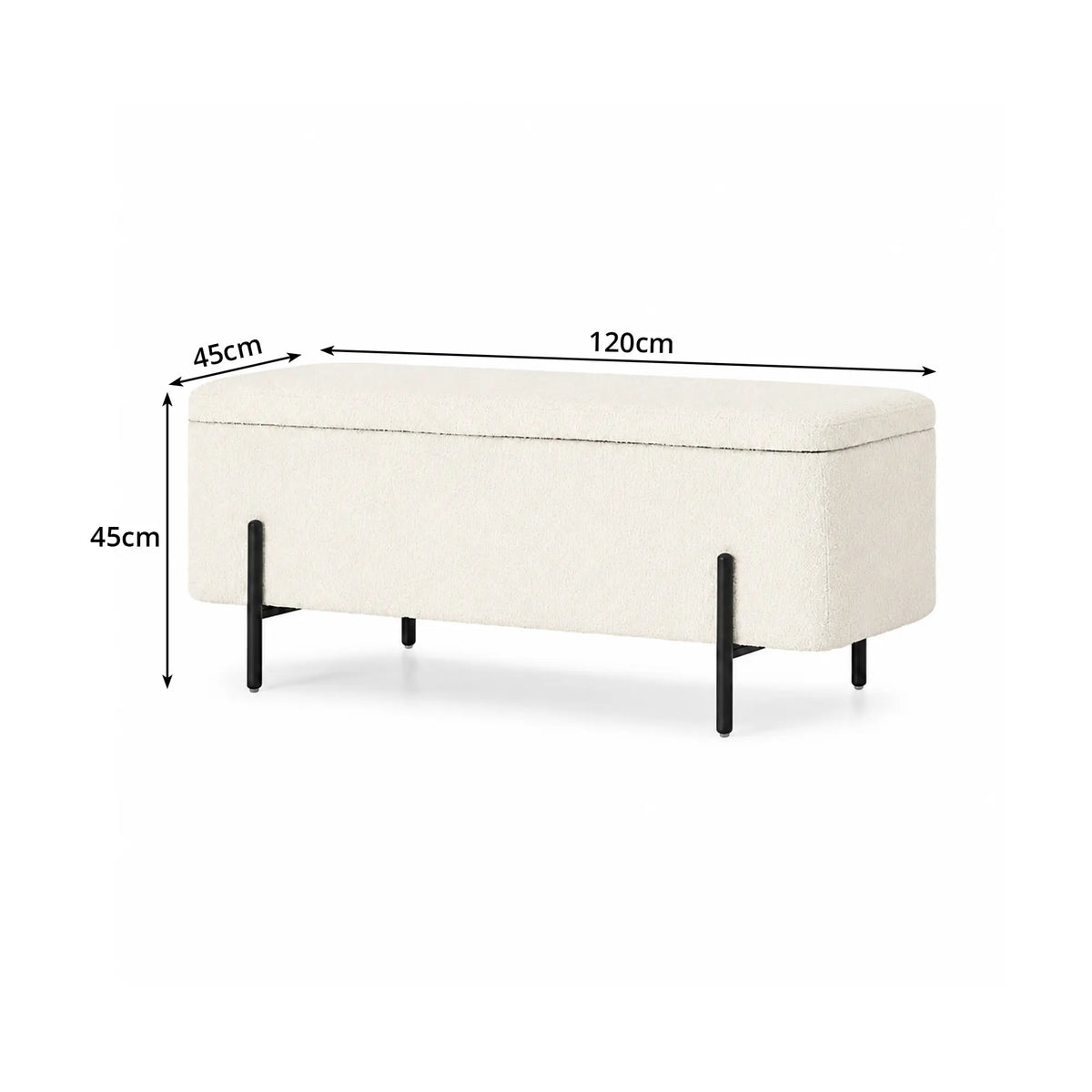 LIVARA Teddy Fleece Storage Bench High Resilience Cushioning Flip Top Storage 90/120cm for Entryway Bed End Walk In Closet - White