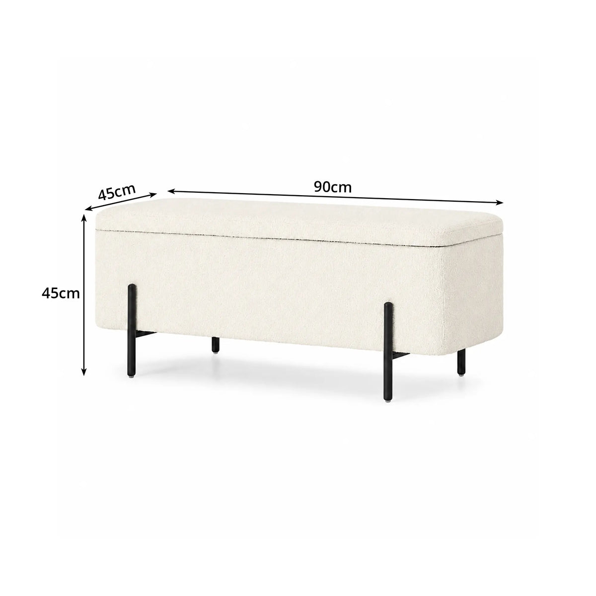 LIVARA Teddy Fleece Storage Bench High Resilience Cushioning Flip Top Storage 90/120cm for Entryway Bed End Walk In Closet - White
