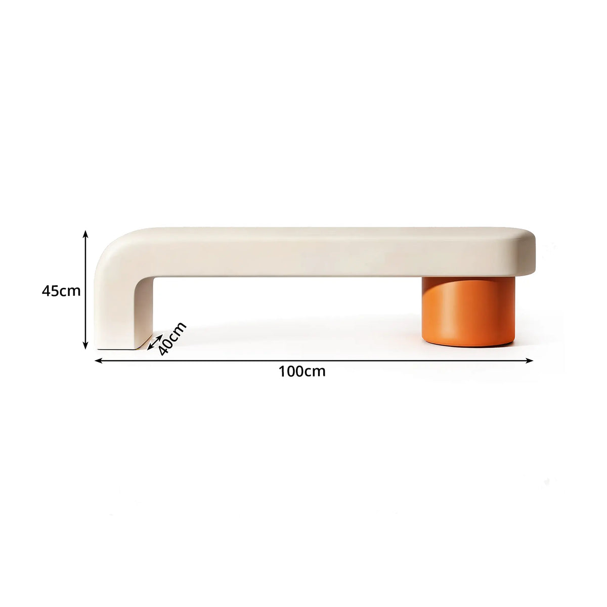 LIVARA Modern Upholstered Bench PU Leather Seat High Density Foam Sculptural Base 100/120cm for Entryway Bedroom Living Room - White & Orange