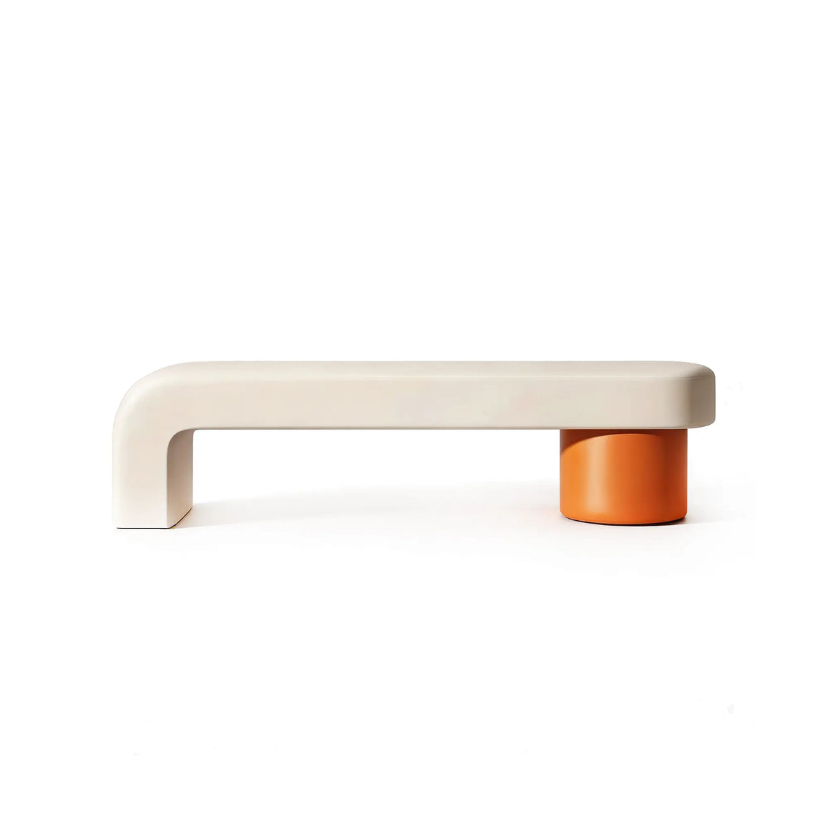 LIVARA Modern Upholstered Bench PU Leather Seat High Density Foam Sculptural Base 100/120cm for Entryway Bedroom Living Room - White & Orange