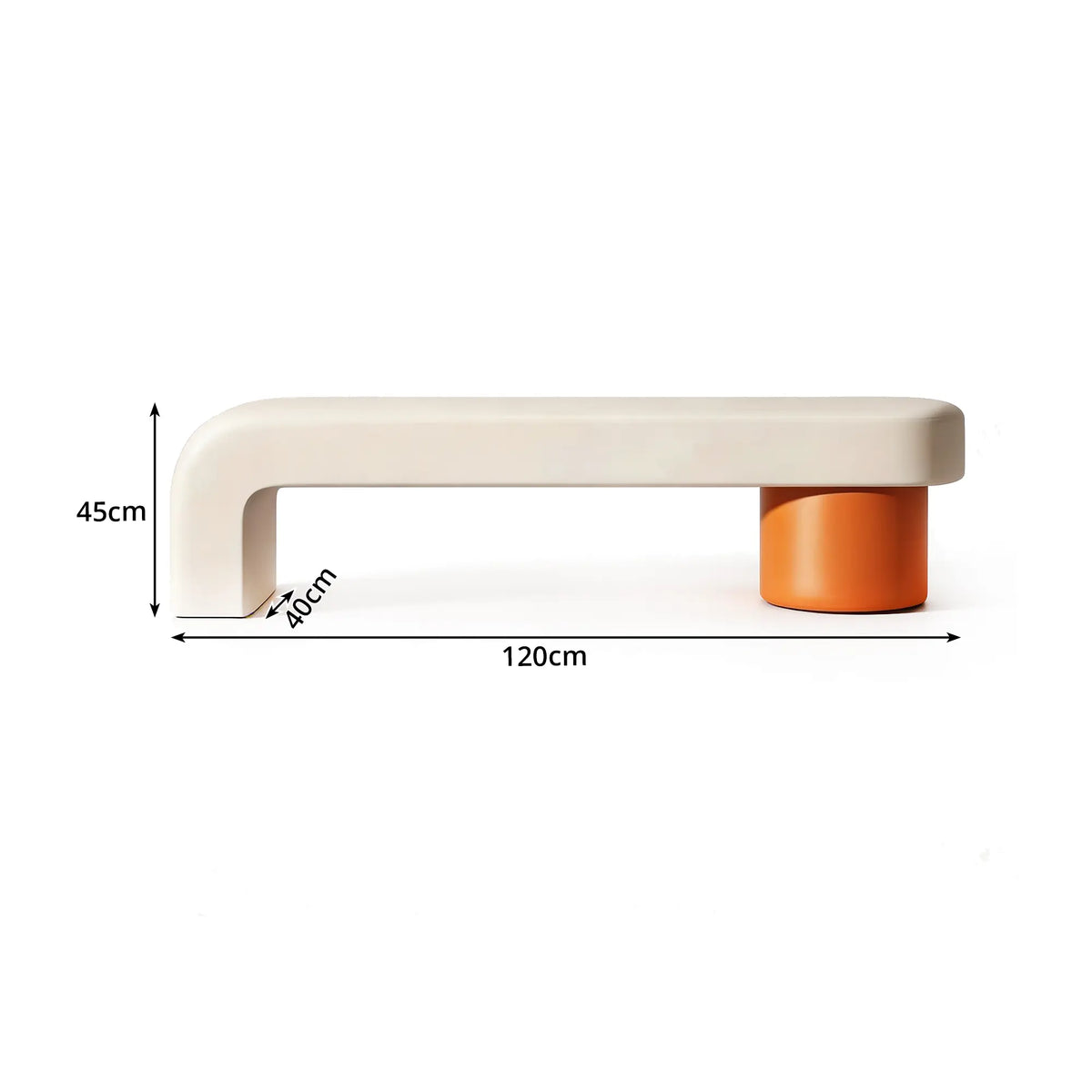 LIVARA Modern Upholstered Bench PU Leather Seat High Density Foam Sculptural Base 100/120cm for Entryway Bedroom Living Room - White & Orange