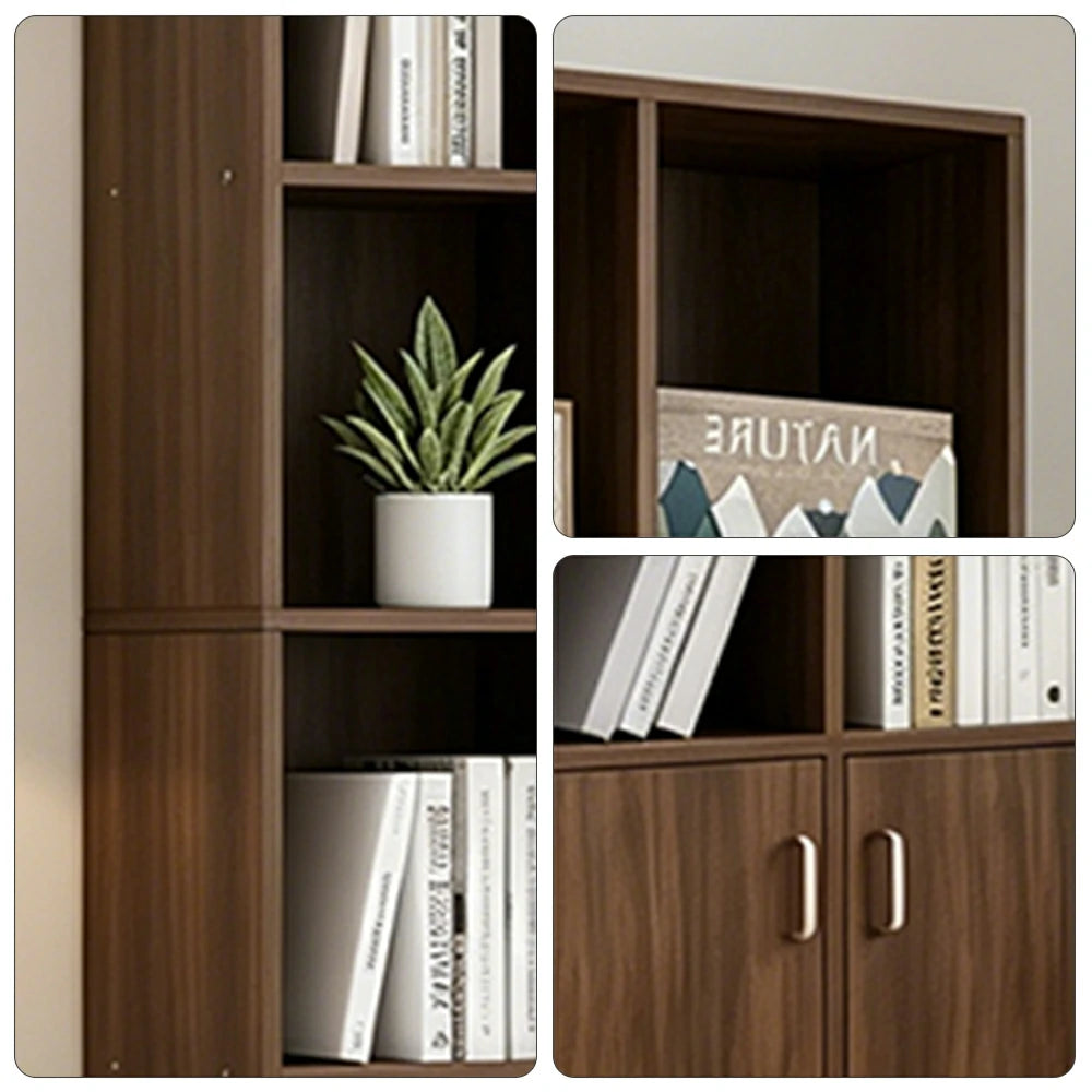 LIVARA Nordic Maple Bookcase 60/70cm - Multi-Tier Storage Cabinet with Doors & Back Panel for Living Room - Walnut