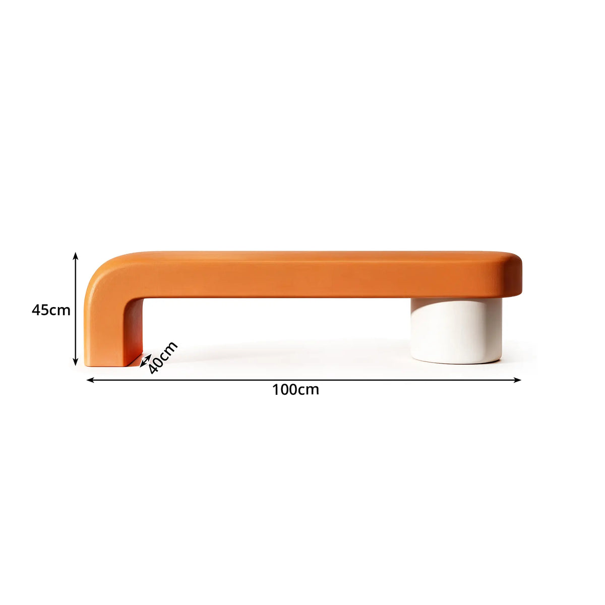 LIVARA Modern Upholstered Bench PU Leather Seat High Density Foam Sculptural Base 100/120cm for Entryway Bedroom Living Room - Orange & White