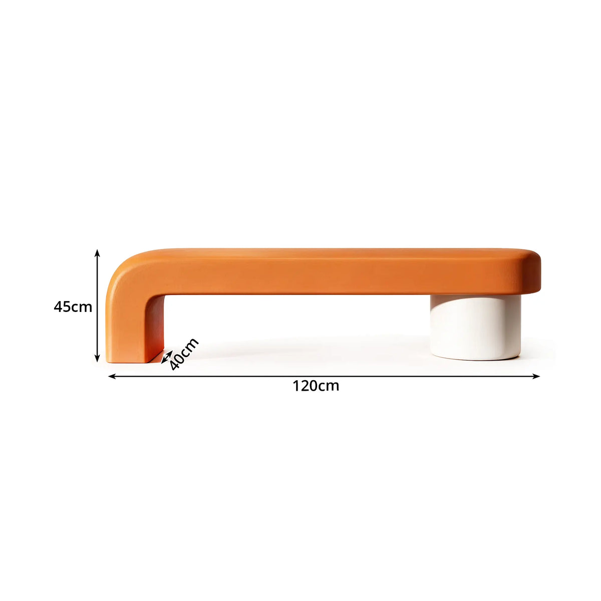 LIVARA Modern Upholstered Bench PU Leather Seat High Density Foam Sculptural Base 100/120cm for Entryway Bedroom Living Room - Orange & White