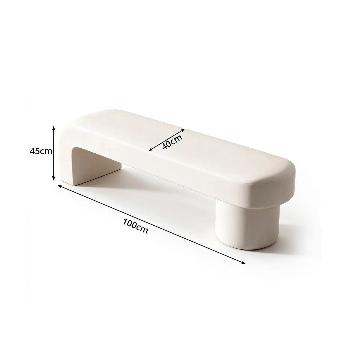 LIVARA Modern Upholstered Bench PU Leather Seat High Density Foam Sculptural Base 100/120cm for Entryway Bedroom Living Room - White