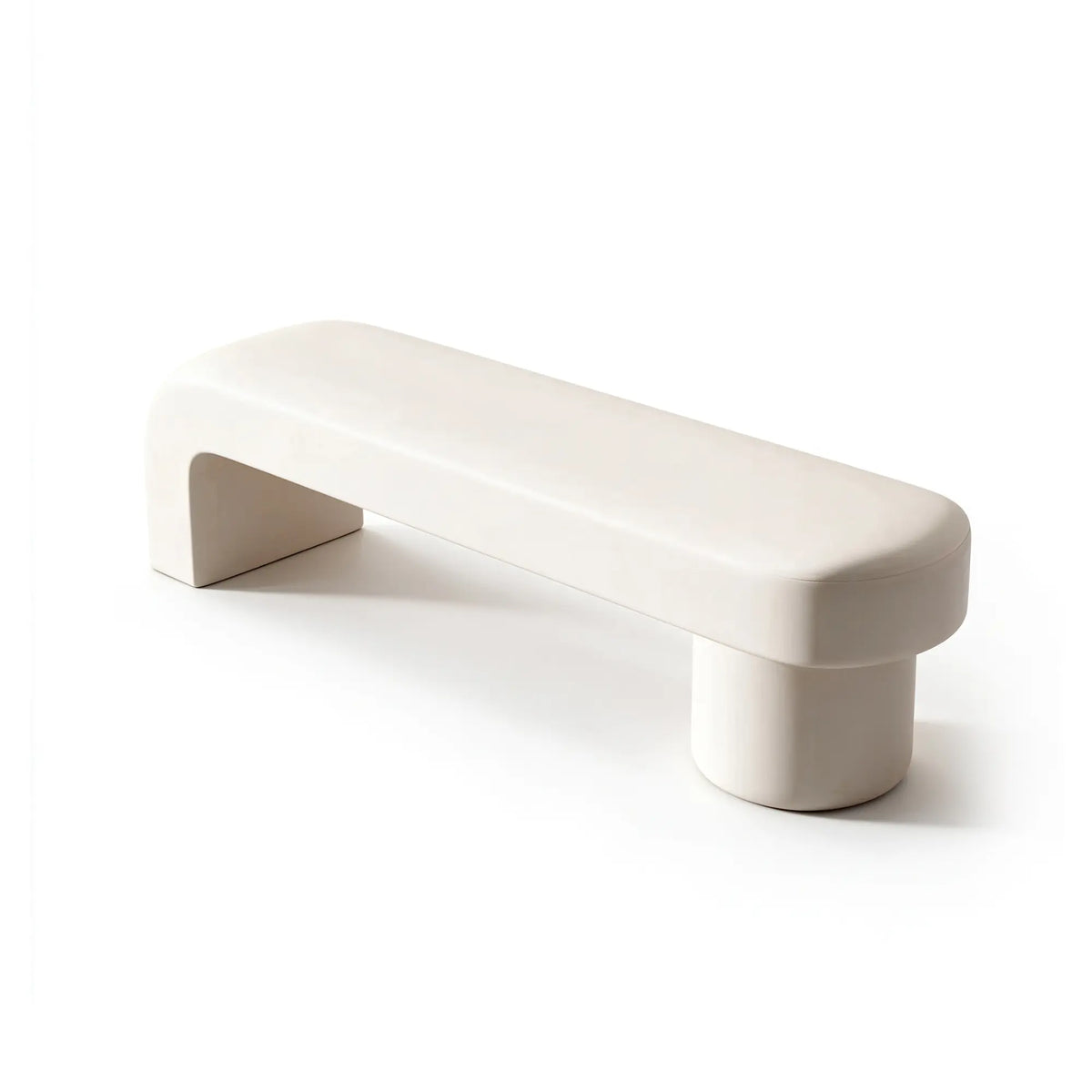 LIVARA Modern Upholstered Bench PU Leather Seat High Density Foam Sculptural Base 100/120cm for Entryway Bedroom Living Room - White