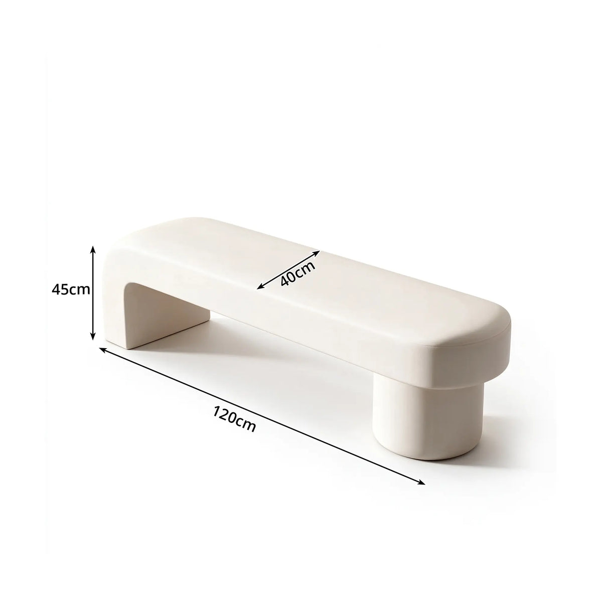 LIVARA Modern Upholstered Bench PU Leather Seat High Density Foam Sculptural Base 100/120cm for Entryway Bedroom Living Room - White