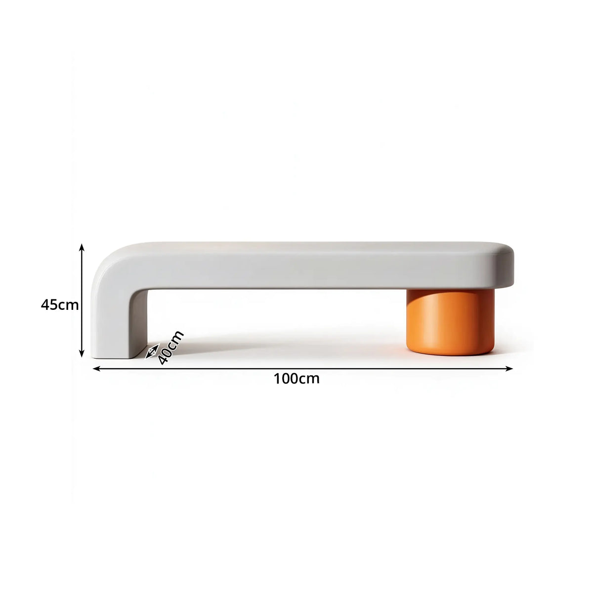 LIVARA Modern Upholstered Bench PU Leather Seat High Density Foam Sculptural Base 100/120cm for Entryway Bedroom Living Room - Grey & Orange