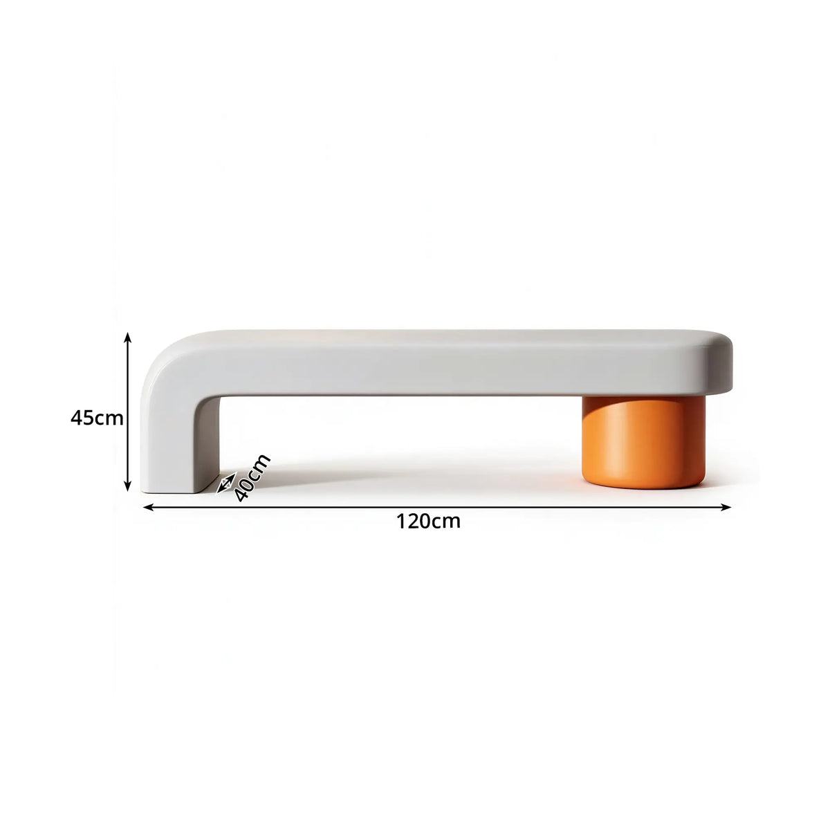 LIVARA Modern Upholstered Bench PU Leather Seat High Density Foam Sculptural Base 100/120cm for Entryway Bedroom Living Room - Grey & Orange